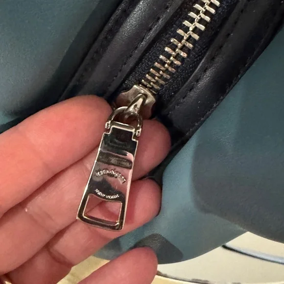 Coach Navy and Teal Croc-Embossed Shoulder Bag - Picture 11 of 16